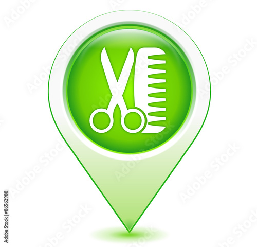 coiffeur sur marqueur géolocalisation vert
