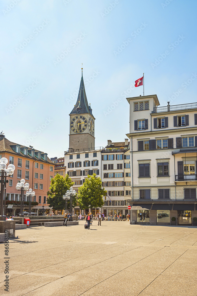 Zurich city center near St.Peter Cathedral, Switzerland
