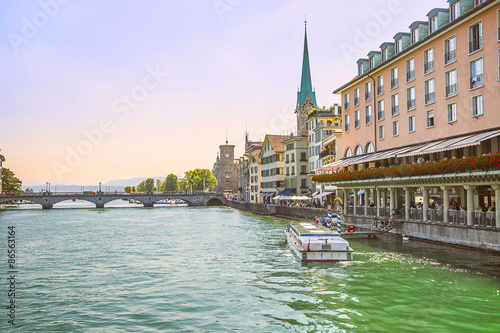 Zurich city center skyline and Limmat quay, Switzerland © Roman Babakin