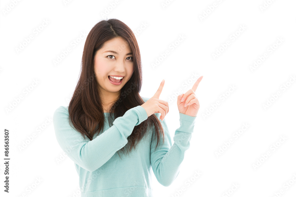 young asian woman on white background young asian woman on white background