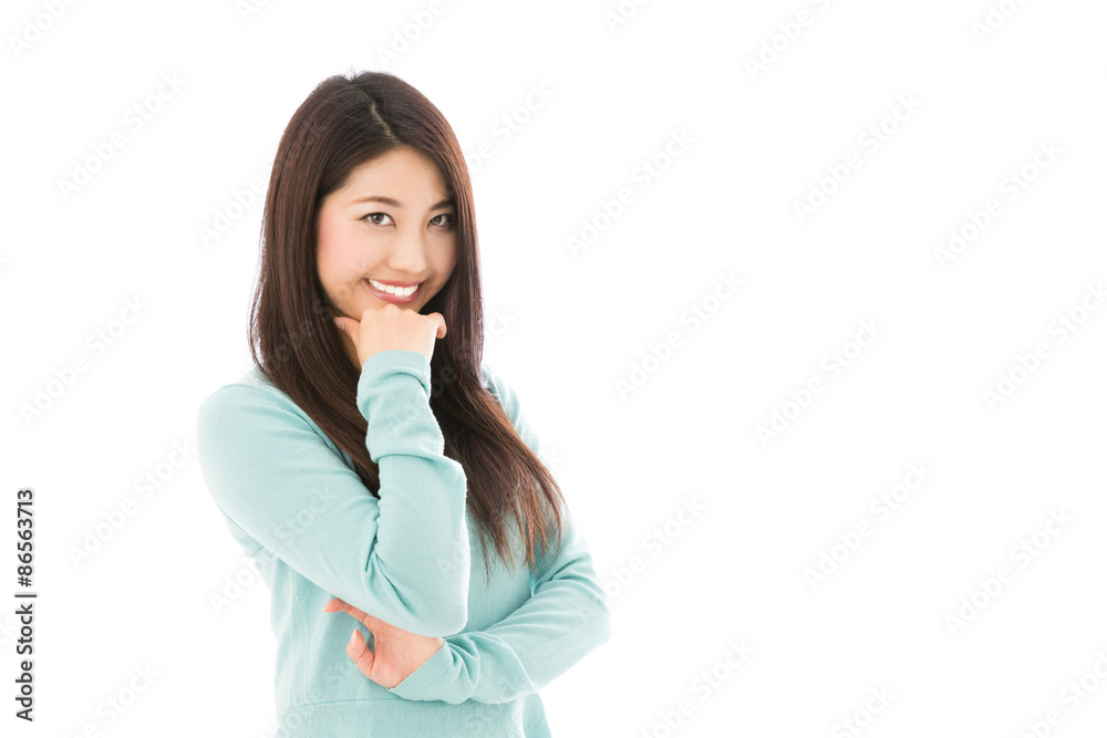young asian woman on white background young asian woman on white background