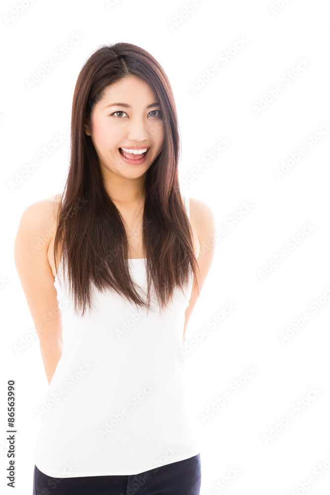 young asian woman on white background young asian woman on white background