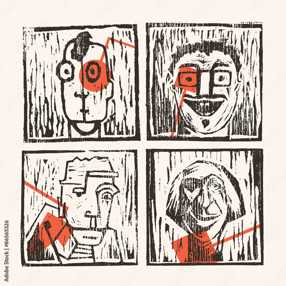 Obraz premium Linocut abstract characters 