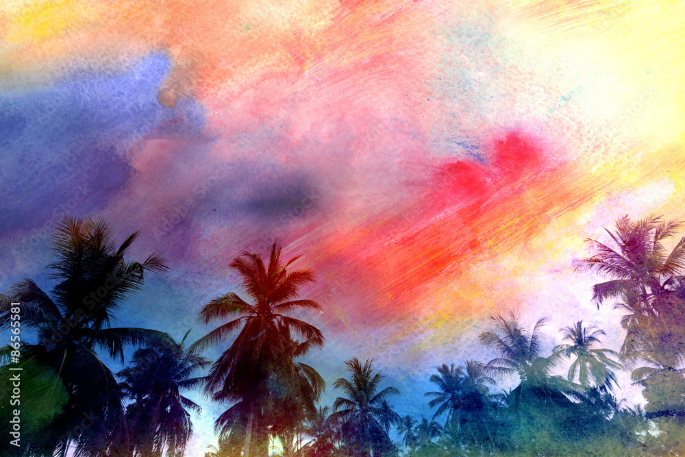 Beautiful watercolor palm trees