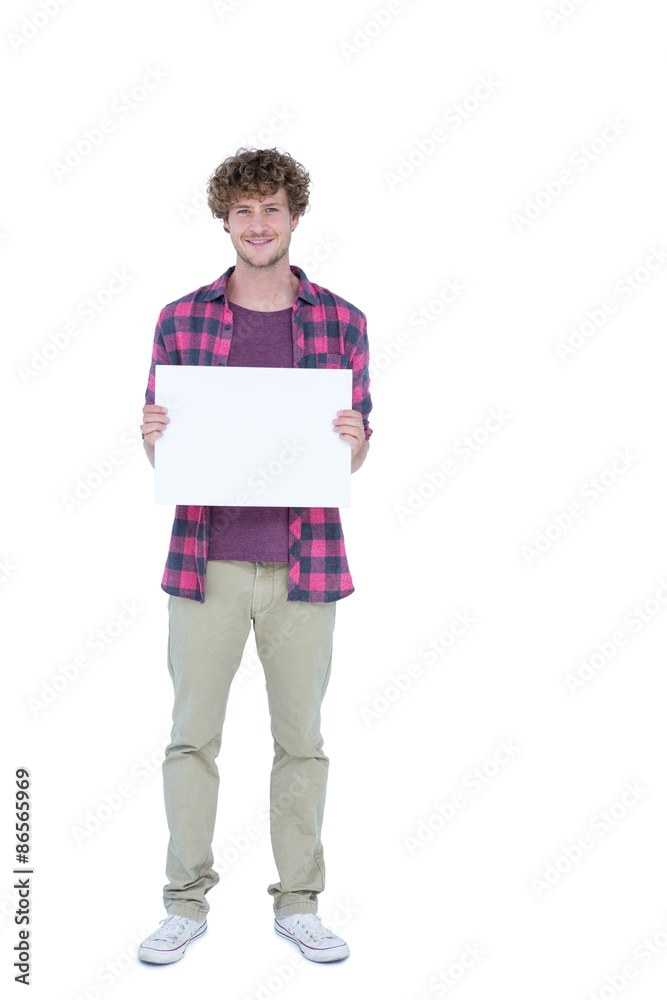 Happy handsome man holding blank paper Happy handsome man holding blank paper