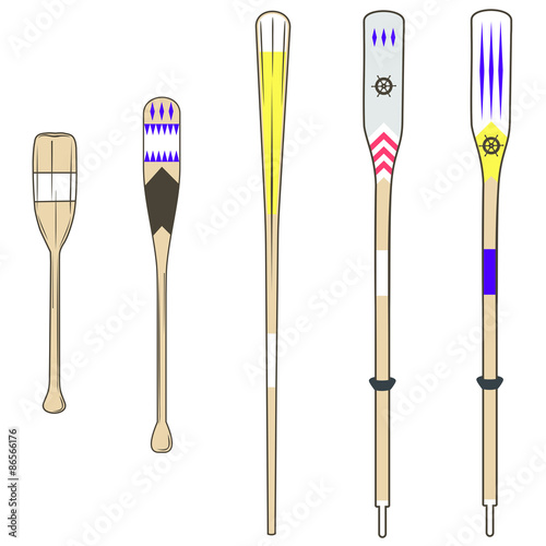 oars, various types of wooden oars with various colors