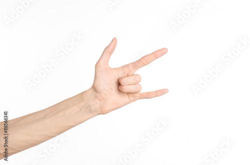 Hand gestures theme  the human hand shows gestures isolated on white background in studio