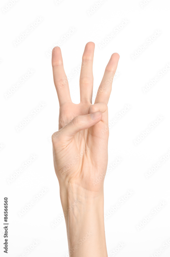Fototapeta premium Hand gestures theme: the human hand shows gestures isolated on white background in studio
