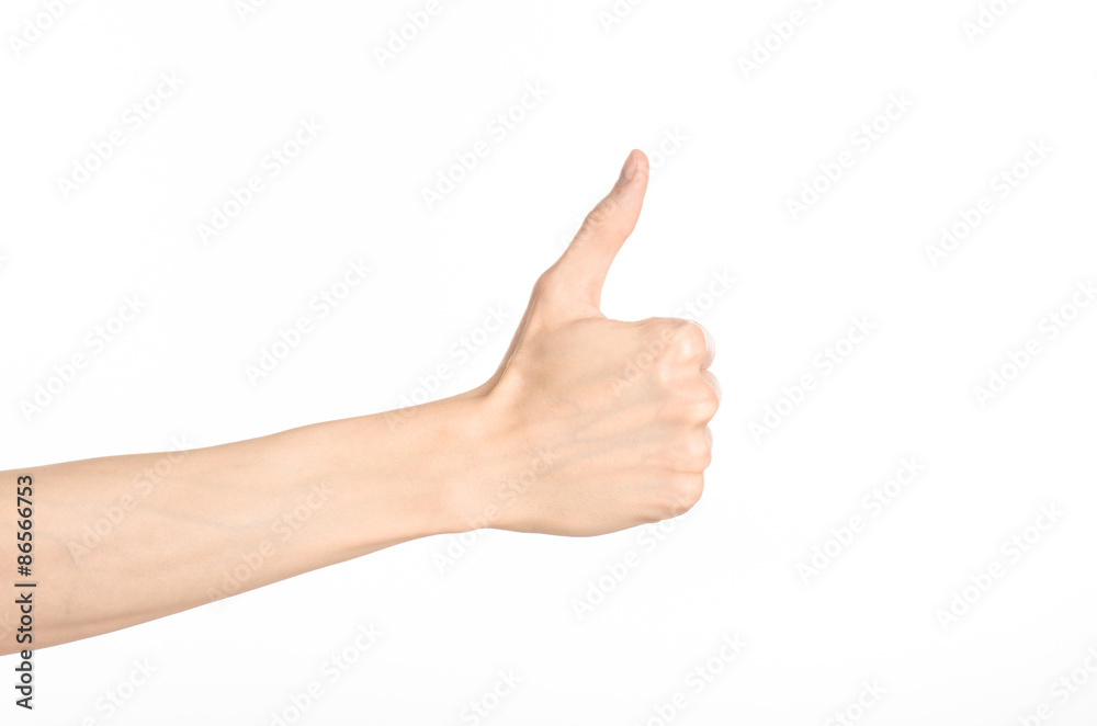 Hand gestures theme: the human hand shows gestures isolated on white background in studio Hand gestures theme: the human hand shows gestures isolated on white background in studio