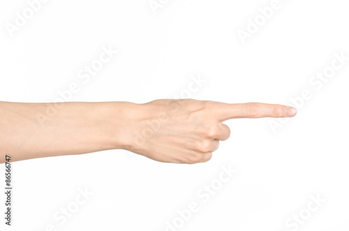 Hand gestures theme: the human hand shows gestures isolated on white background in studio