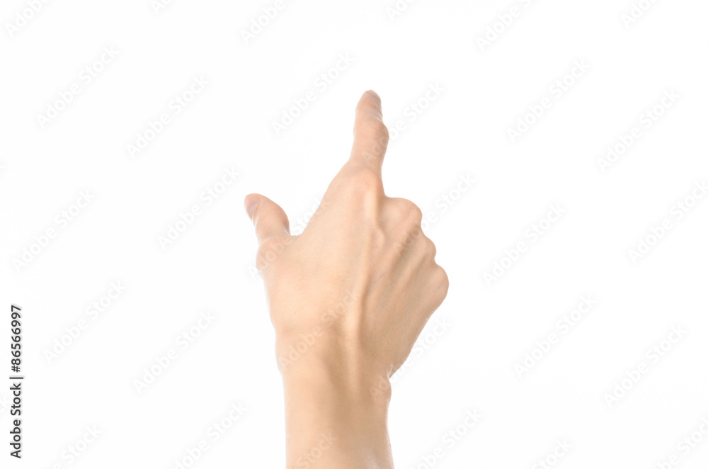 Gestures topic: human hand gestures showing first-person view isolated on white background in studio Gestures topic: human hand gestures showing first-person view isolated on white background in studio