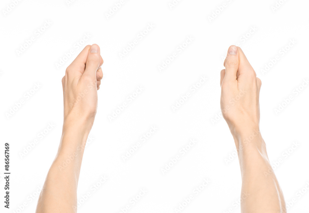 Gestures topic: human hand gestures showing first-person view isolated on white background in studio Gestures topic: human hand gestures showing first-person view isolated on white background in studio
