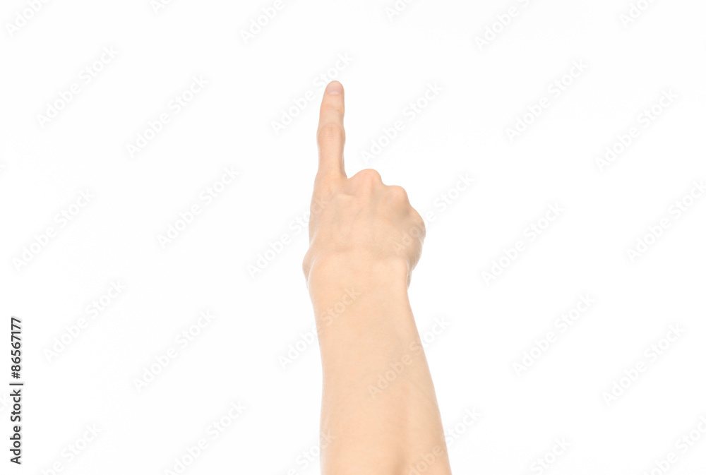 Gestures topic: human hand gestures showing first-person view isolated on white background in studio Gestures topic: human hand gestures showing first-person view isolated on white background in studio