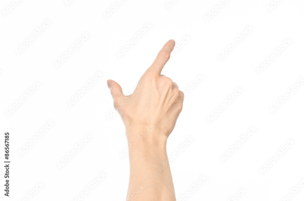 Gestures topic: human hand gestures showing first-person view isolated on white background in studio Gestures topic: human hand gestures showing first-person view isolated on white background in studio