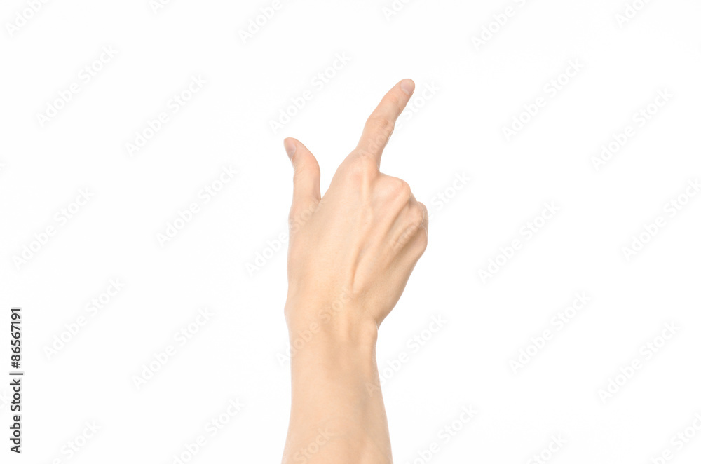 Gestures topic: human hand gestures showing first-person view isolated on white background in studio Gestures topic: human hand gestures showing first-person view isolated on white background in studio