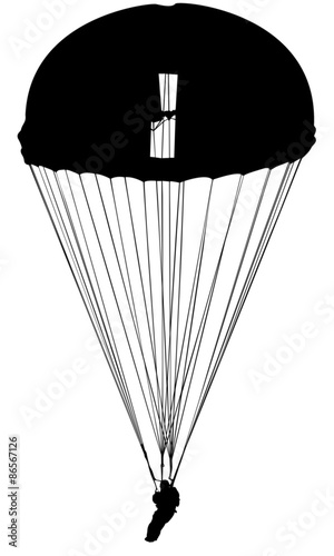 parachutiste militaire, silhouette noire sur fond blanc