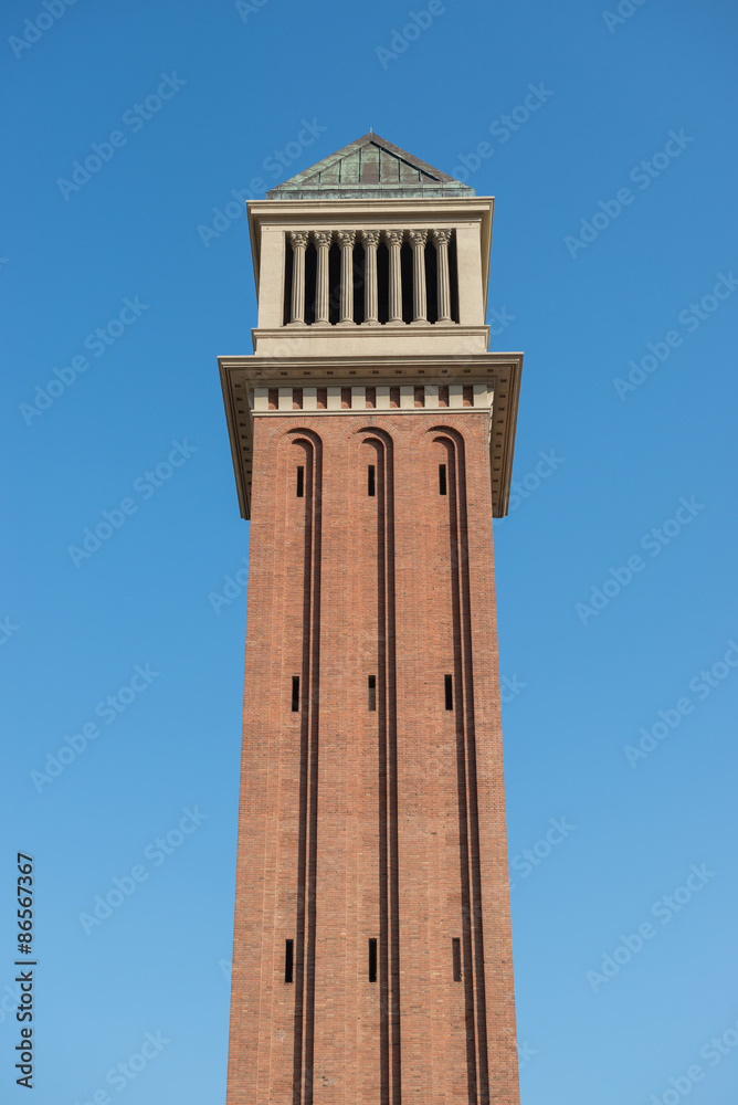 One of the two Venetian towers located at Placa de Espanya in Barcelona, Spain