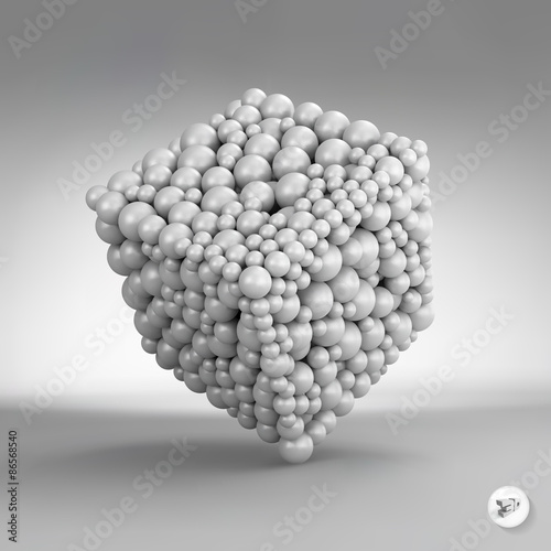 One cube formed by many spheres. 3d vector illustration. 