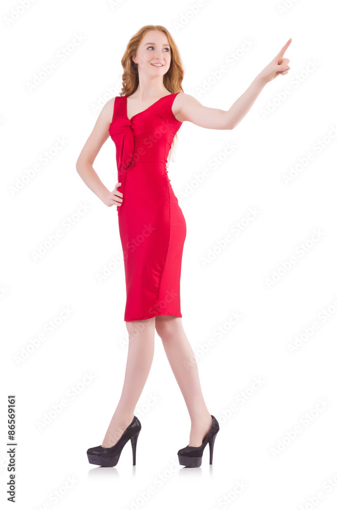 Pretty young girl in red dress isolated on white Pretty young girl in red dress isolated on white
