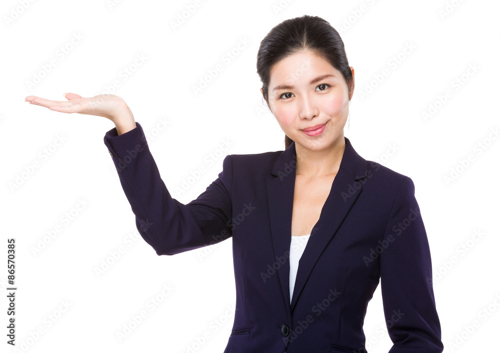 Asian Businesswoman with open hand palm Asian Businesswoman with open hand palm