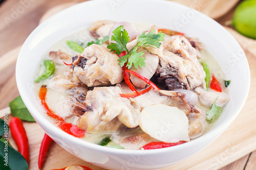 Traditional thai soup Tom Kha Gai - coconut milk with chicken