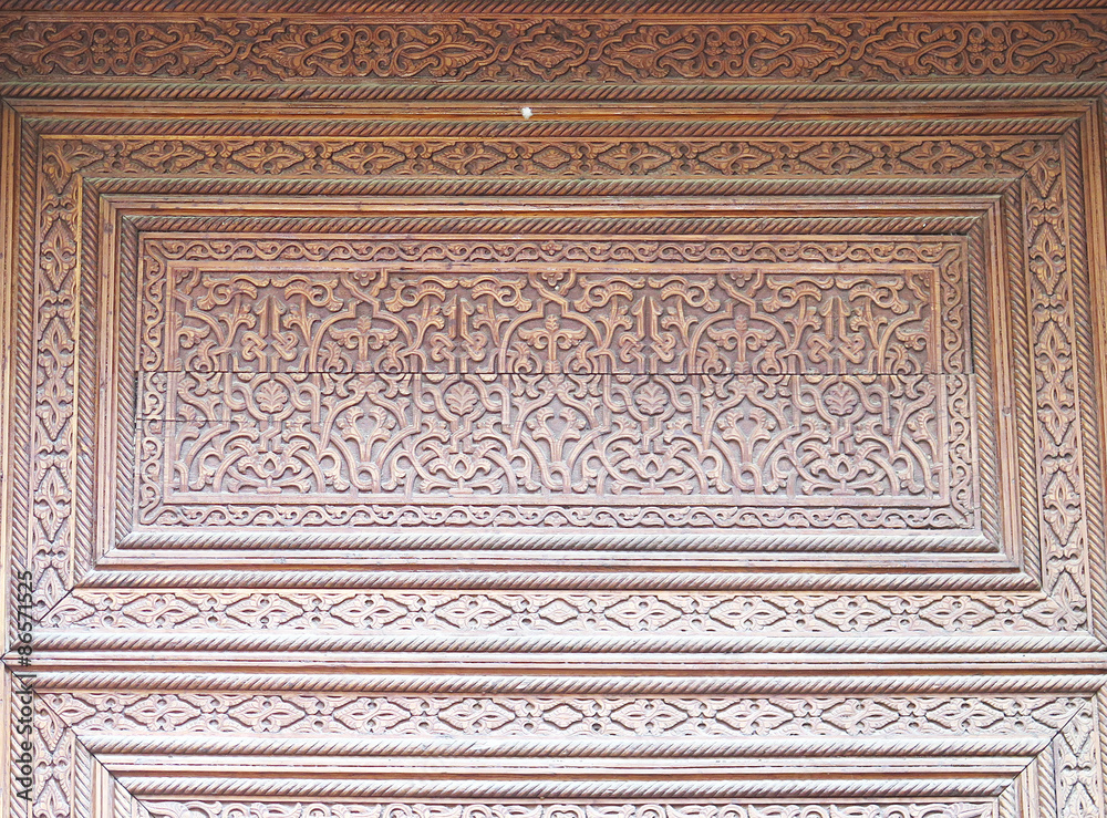 Detalle grabado y filigrana de una puerta típica, Marruecos, Norte de África