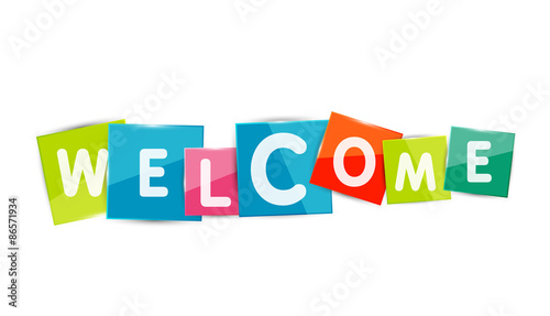Welcome word with each letter on separate square plate
