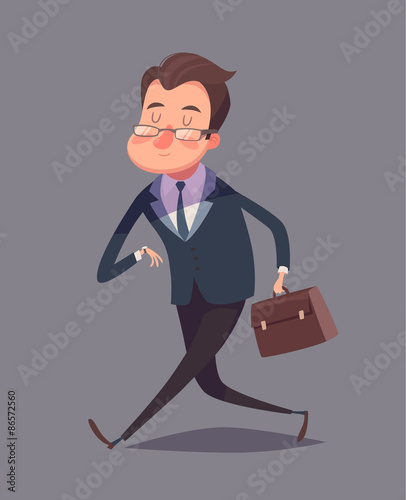 Business man is hurrying. Isolated vector illustration.