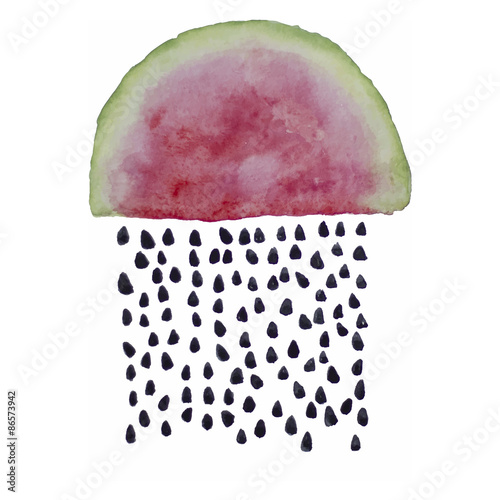Watercolor watermelon rain