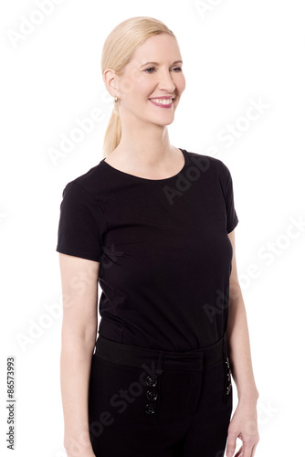 Smiling woman isolated over white