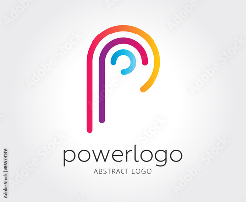 Abstract p character vector logo template for branding and photo