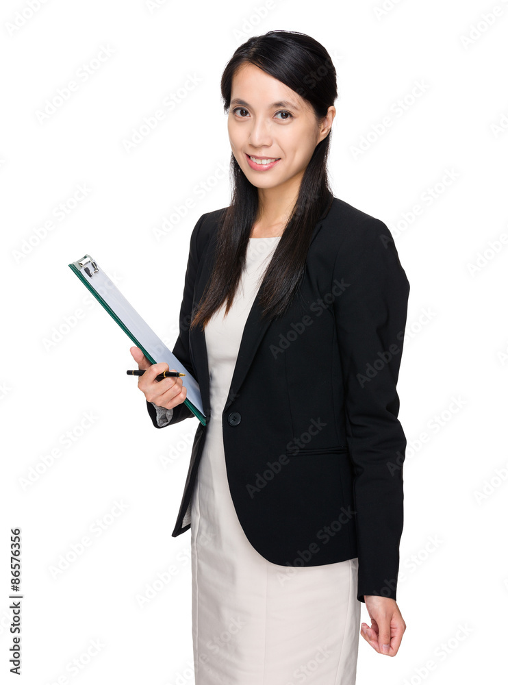 Businesswoman holding with clipboard Businesswoman holding with clipboard