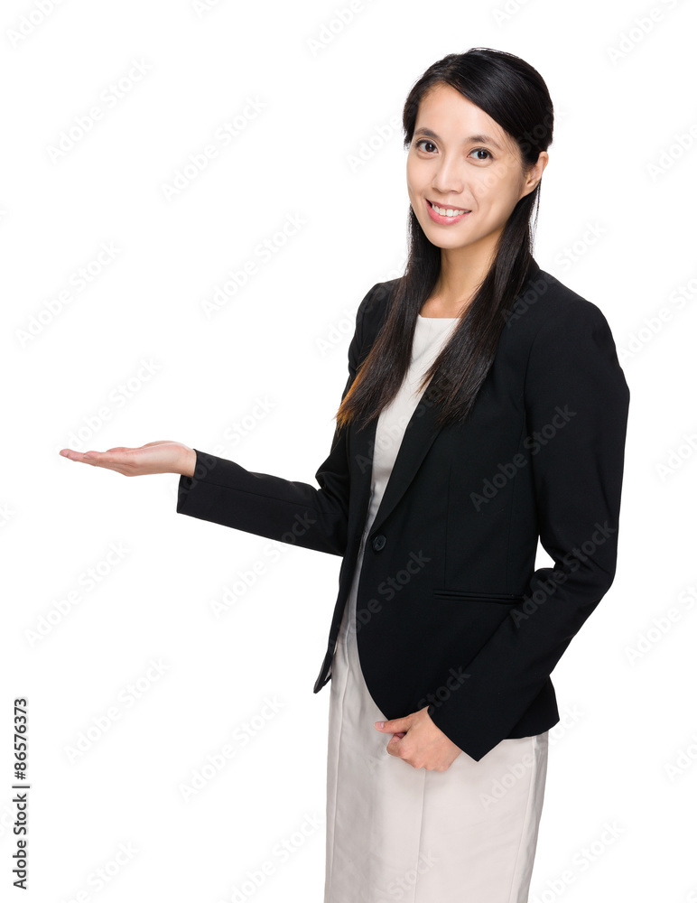 Asian businesswoman with hand showing blank sign Asian businesswoman with hand showing blank sign