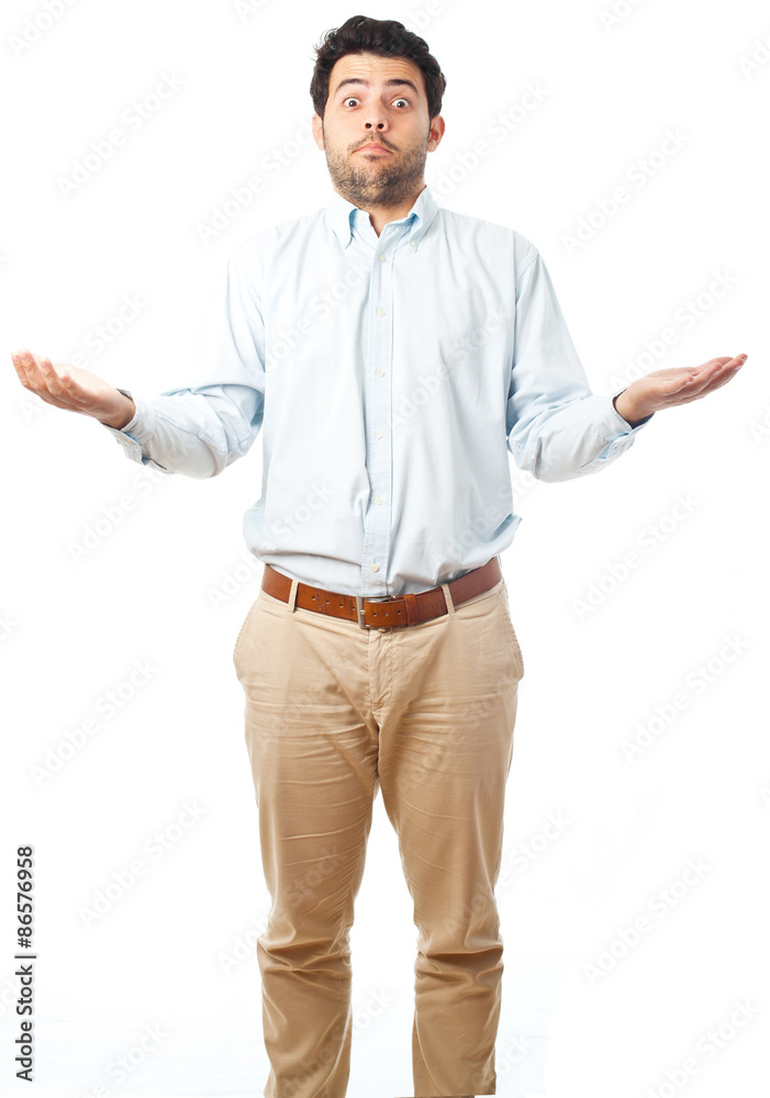 young man apologize on a white background young man apologize on a white background