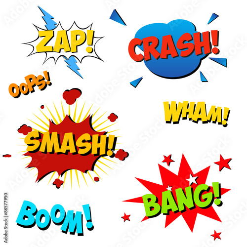 Set of color explosion of comic sound effect explosion. Stock Vector Illustration. Comic speech bubbles.