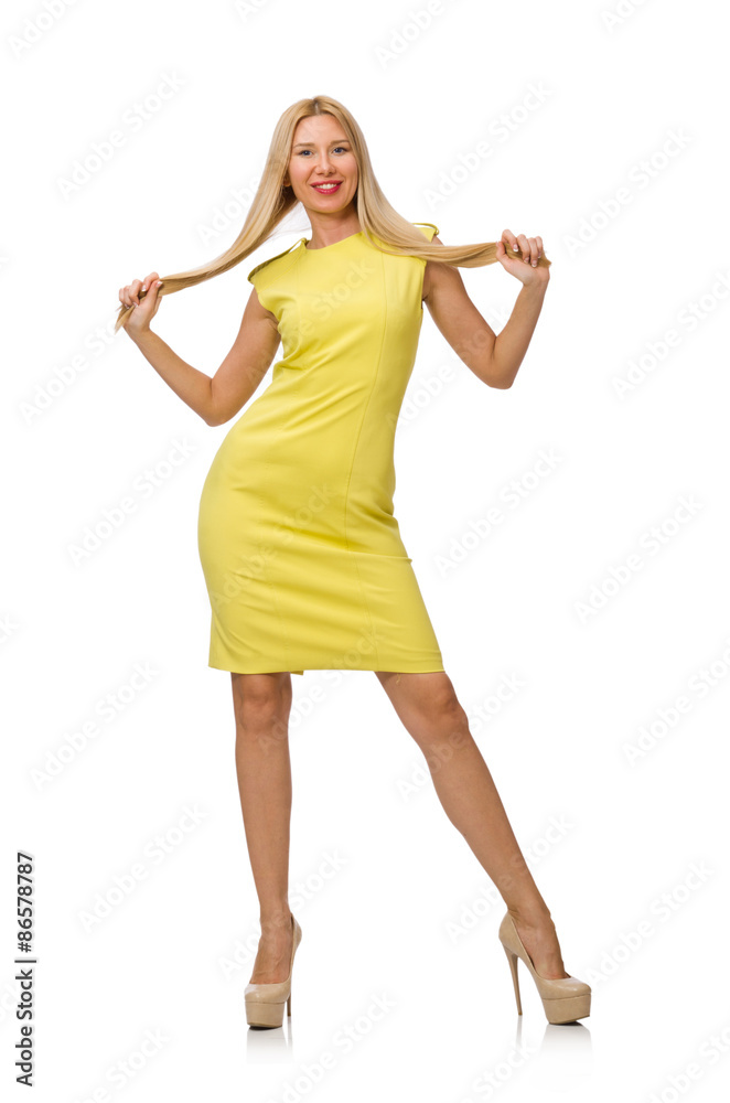 Pretty fair girl in yellow dress isolated on white Pretty fair girl in yellow dress isolated on white