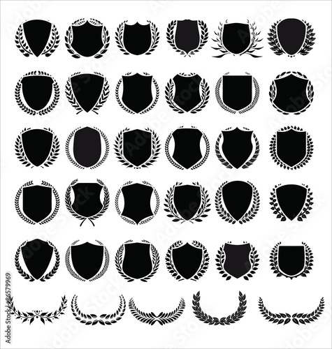 Vector medieval shields and laurel wreaths collection