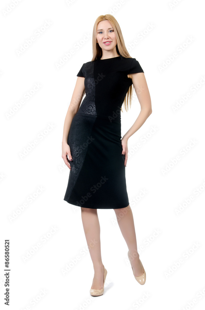 Pretty pregnant woman in black dress isolated on white Pretty pregnant woman in black dress isolated on white