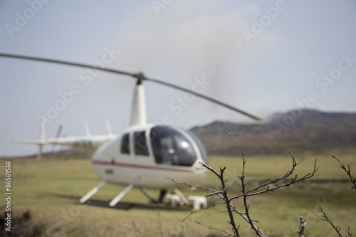 Blurred Helicopter and Mount Aso background 