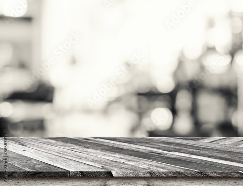 Diagonal tropical wood table top with bokeh light background, Te