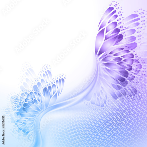 Abstract wave blue purplr background with butterfly photo
