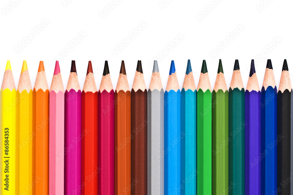 Line of colorful wooden pencils isolated on white background Line of colorful wooden pencils isolated on white background