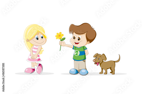 Boy has presented a flower to a girl