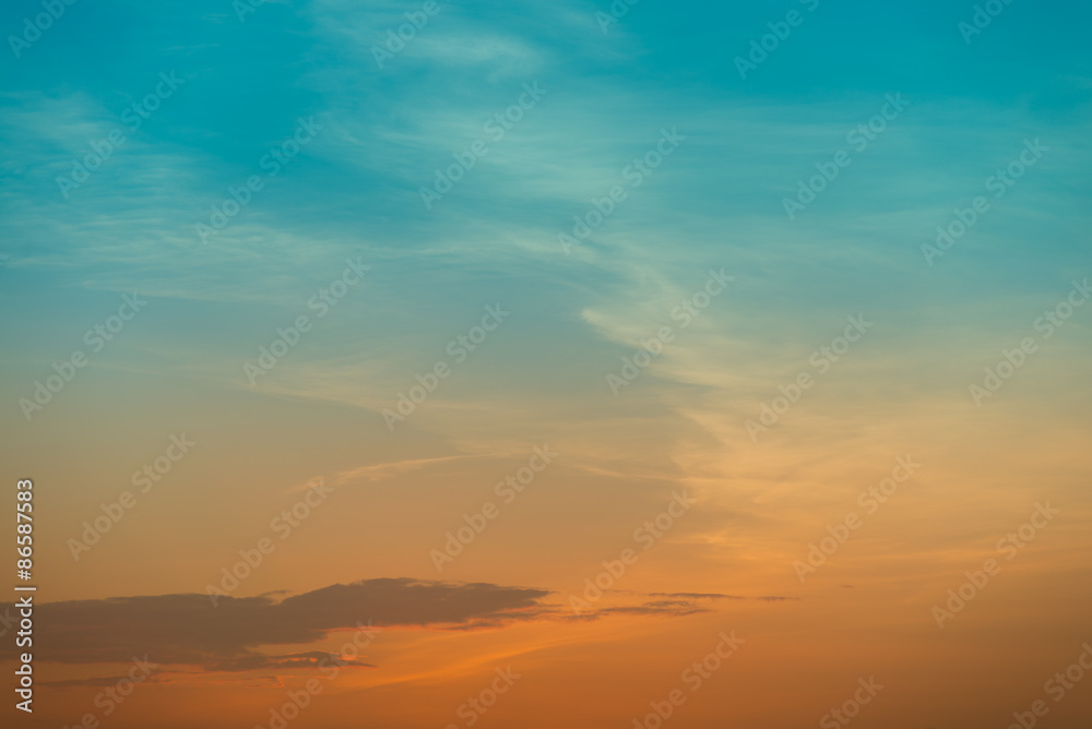 Gradient orange and blue aqua sunset sky