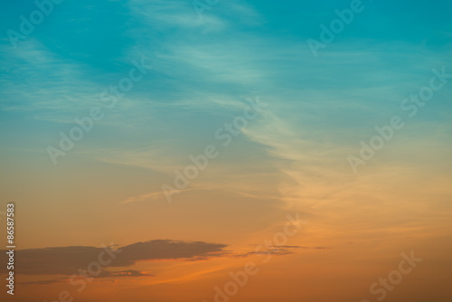 Fototapeta Naklejka Na Ścianę i Meble -  Gradient orange and blue aqua sunset sky