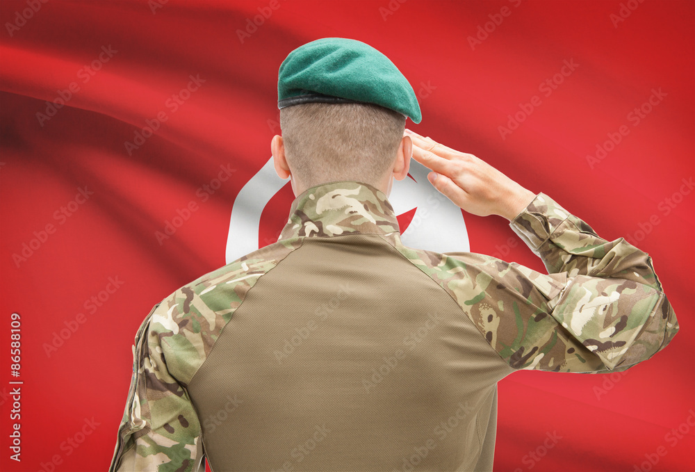 National military forces with flag on background conceptual series - Tunisia
