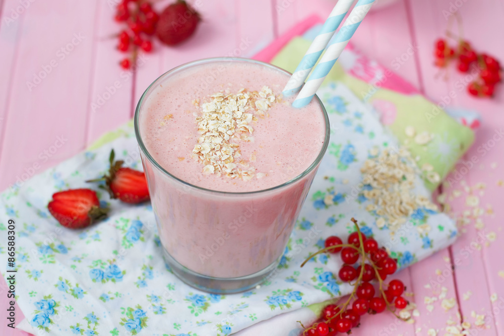 Smoothies with strawberries, banana and currant, healthy eating, Smoothies with strawberries, banana and currant, healthy eating,