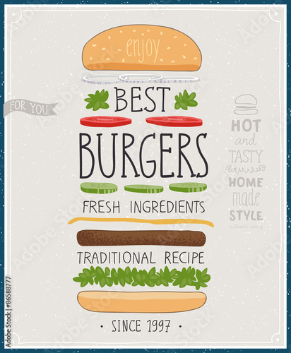 Best Burgers Poster - hand drawn style.
