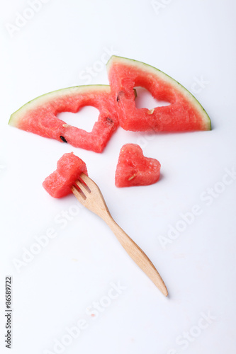pieces of heart shape watermelon with copyspace