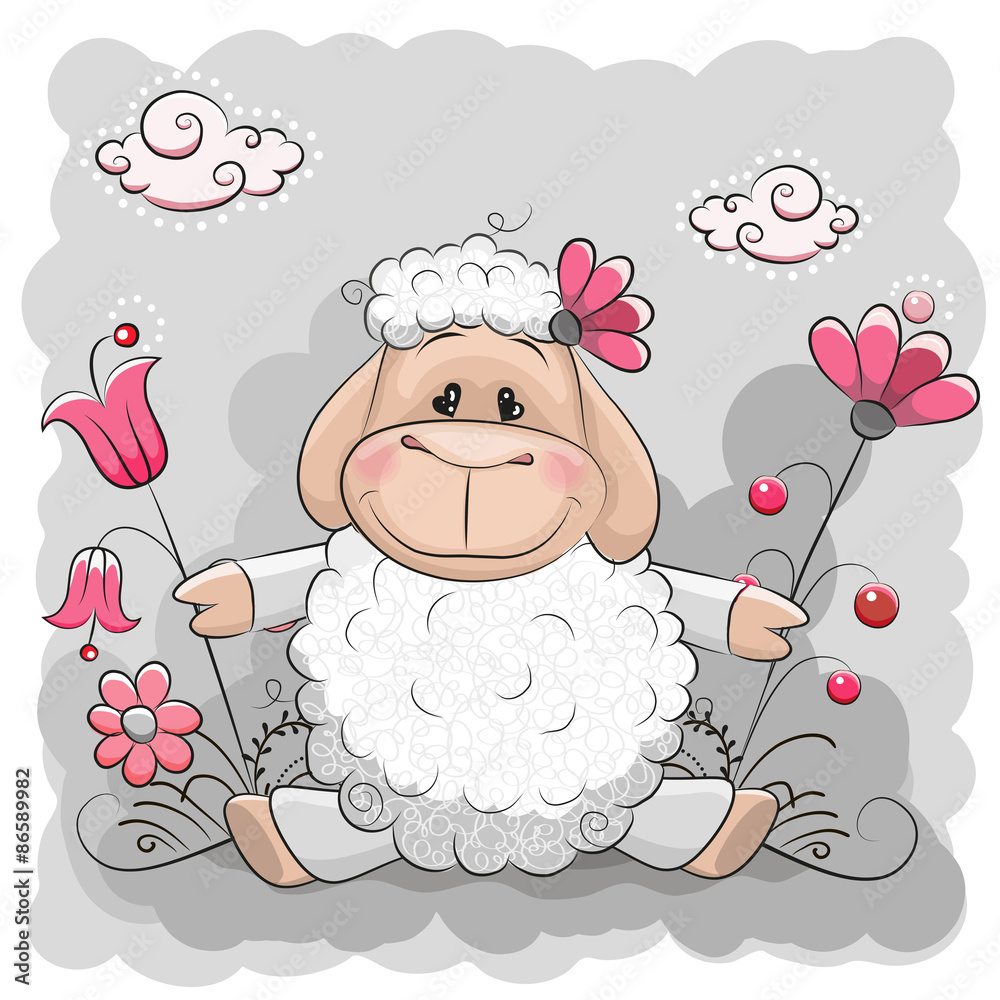 Fototapeta premium Sheep with flowers